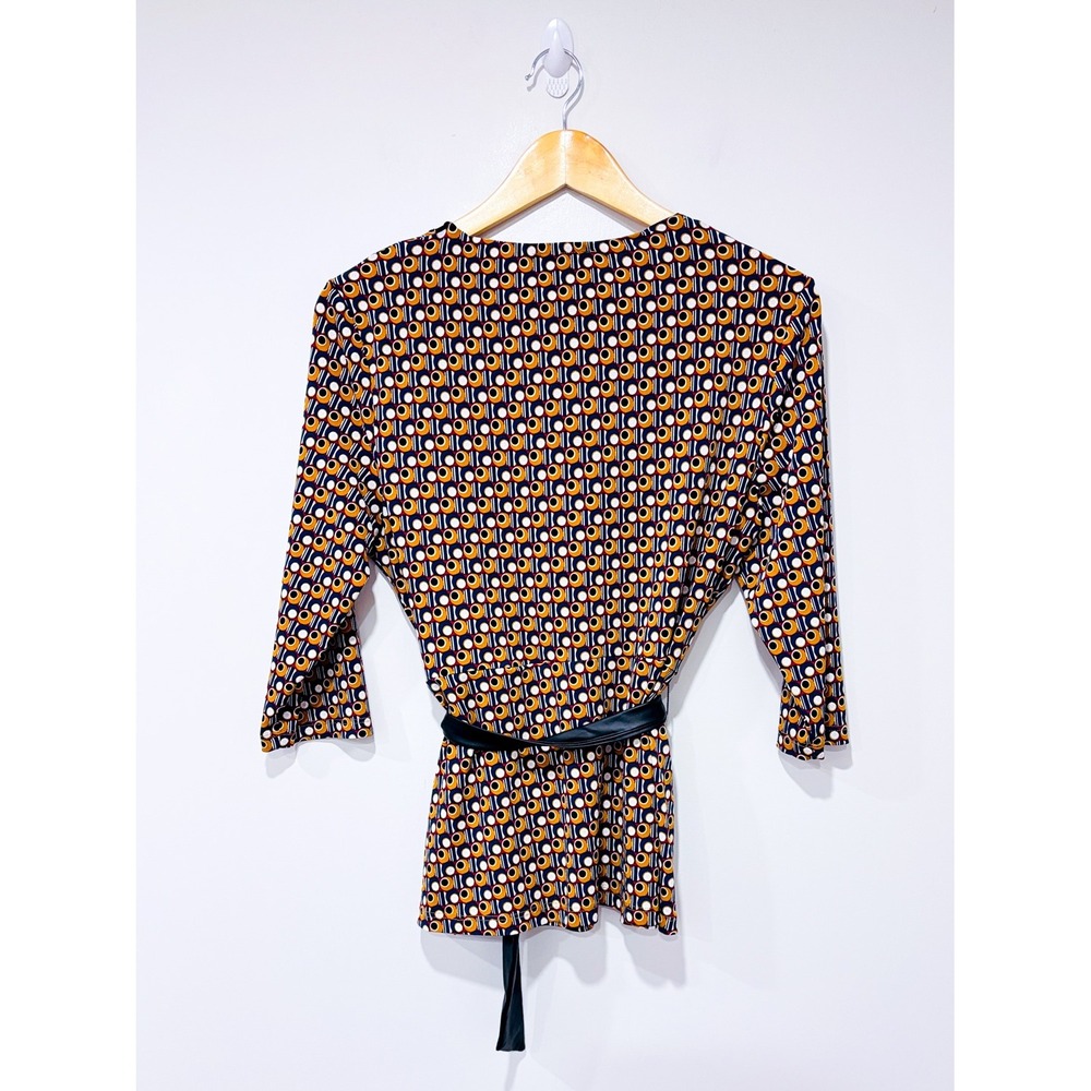 SAN FRANCISCO Brown navy 70s print wrap top | Retro | Large - Picture 6 of 6